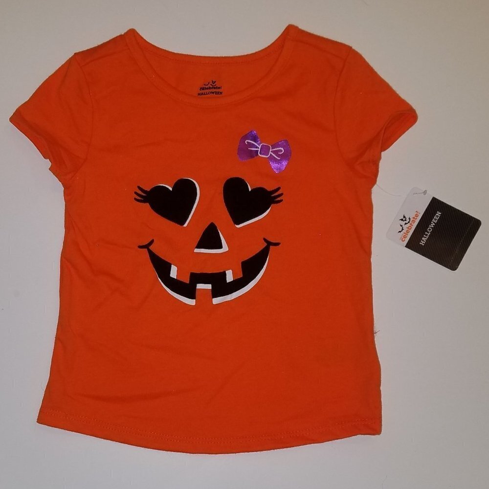 NWT Jack-O-Lantern Halloween Shirt Toddler 2T Orange Black Pumpkin Purple Bow
